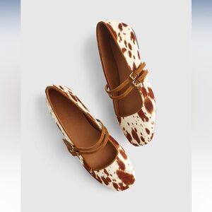 Madewell Brown and White Cow Print Double Strap Flats